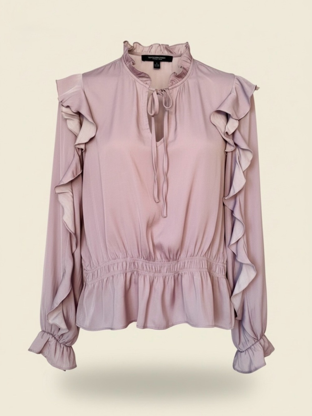 Marc New York Lavender Ruffle Blouse | Peplum Tie Neck | Romantic Top